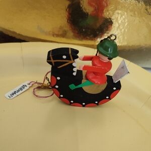 Erzgebirge Germany Rocking Horse Soldier Figure Hand painted Wooden By Artisians